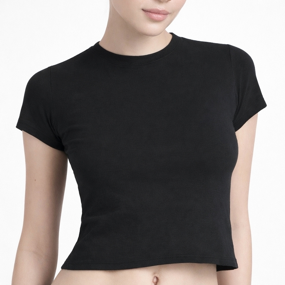 Skims Worn In Jersey Boxy Cropped T Shirt Top Ash Black Small NWT